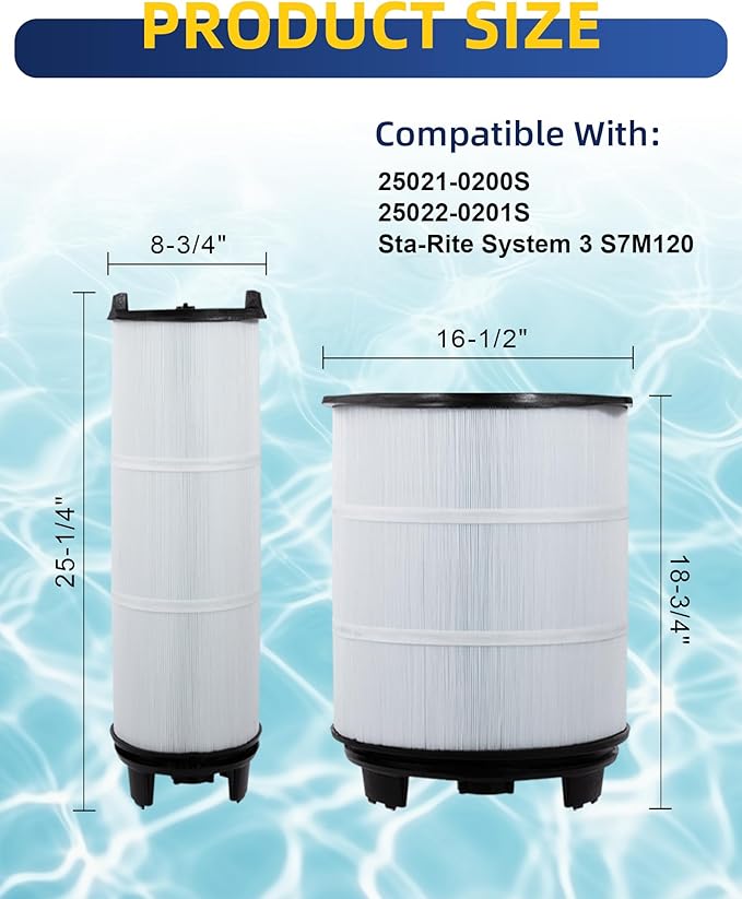 ZOTEE Pool Filters Cartridge Inner and Outer Set Replaces Sta-Rite 25021-0200s & 25022-0201s System 3 S7m120,300sq.ft (Black)