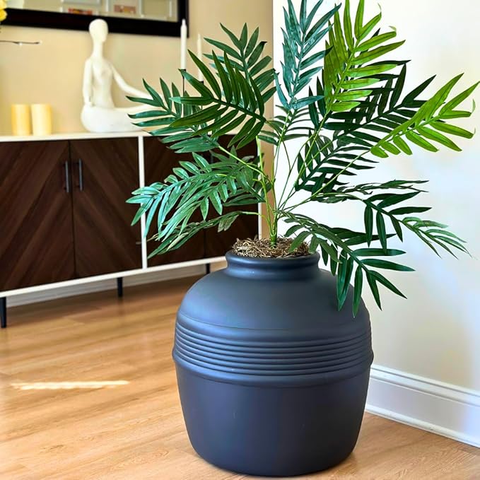 Good Pet Stuff Hidden Litter Box Planter, Decorative Cat Litter Enclosure with Carbon Filter & Faux Plant, Made in USA, Removable Liner, Odor Control, NEW Round Style, Essentials Kit, Matte Black