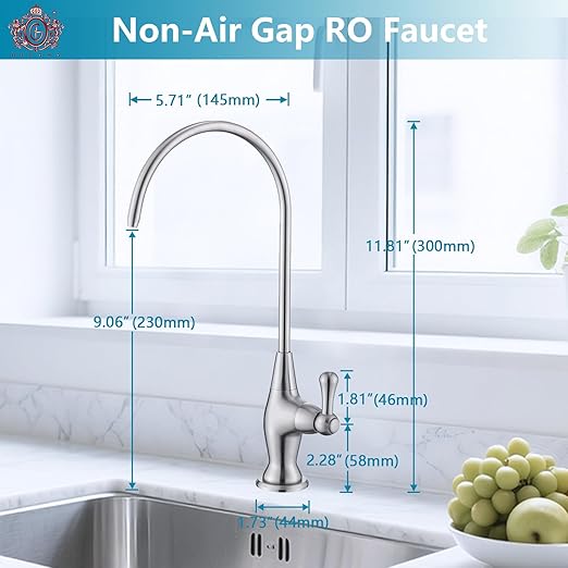 Sink Drinking Water Faucet, Sink Water Filter System, Suitable for Most Reverse Osmosis or Water Filtration Systems, Stainless Steel Reverse Osmosis Faucet for Kitchen Bar, Brushed Nickel