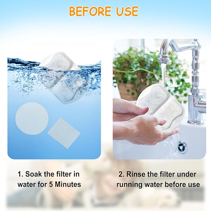 12 Sets Pet Water Fountain Filter Replacement Compatible with Oneisall PWF-002 7L/230oz Dog Water Fountain, Dog Water Bowl Filters with Pre-Filters and Pump Sponges