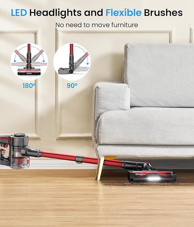 CHEBIO Lightweight Cordless Vacuum Cleaners for Home, Stick Vacuum Cordless Rechargeable with 45kPa Suction,45-Min Run,Anti-Tangle and Self-Stand, 6 in 1 Hardwood Vacuum Cleaner Carpet Pet Hair Floor