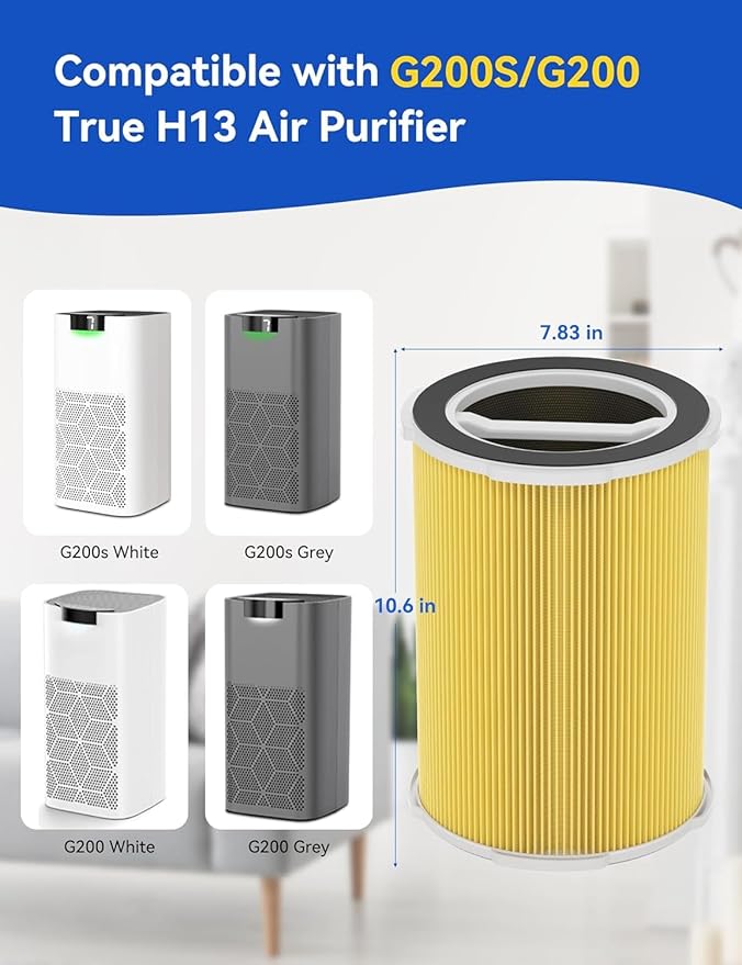 2 Packs G200/G200S Pet Care Filter, air purifier replacement filter, 3-in-1 H13 Ture HEPA and Activated Carbon Air Filter for Pet Hair Dander, Pet Odor, Pollen, Smoke, and Other Unwanted Smells