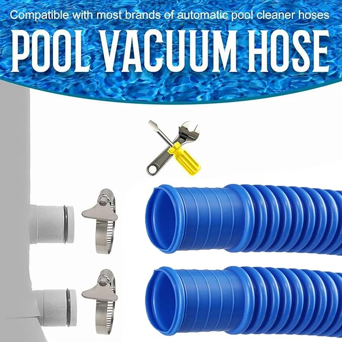 Pool Filter Pump Hose for Intex Pool Accessories - 1.25""Diameter Replacement Pool Hoses for Above Ground Pools Parts Compatible with Coleman ＆ Bestway,59""Long With 8 Clamps (2, Blue)