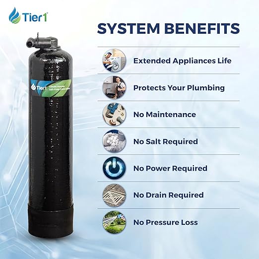Tier1 Whole House Scale Prevention System | 900,000 Gallon TAC Conditioner | Salt-Free Descaler with Upflow Design | Hard Water Scale Control for Home Filtration