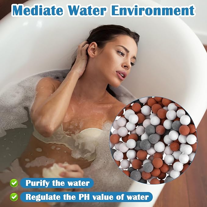 3 Packs Shower Envy Refills，Mineral Shower Head 180g Filter Stone Beads，Mineral Stone Balls for Water Filtration，for Filtered Showers Head (Orange Gray White)