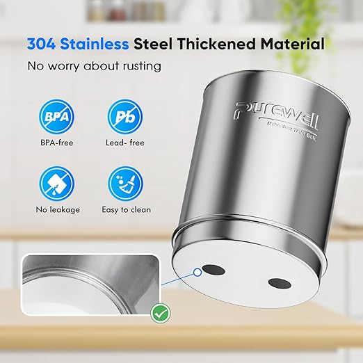 Purewell Upgraded 9-Stage Gravity Water Filter System with Water Level Window, 0.01μm Ultra-Filtration Countertop System with 2 Filters and Stand, pH 8-9, Reduce 99% Chlorine, BO-PH-2.25G