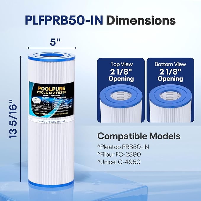 POOLPURE PLFPRB50-IN Spa Filter Replaces Pleatco PRB50-IN, PRB50IN, Unicel C-4950, Filbur FC-2390, Jacuzzi J210/J220/J235/J245/J275, Guardian 413-212-02, 373045, 5X13 Drop in Hot Tub Filter, 2 Pack