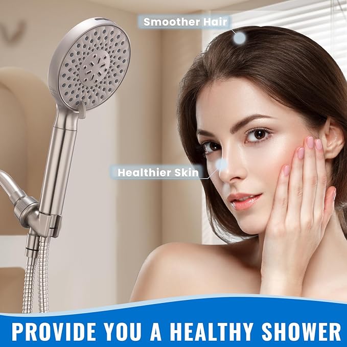 Ryamen Filtered Shower Head with Handheld, High Pressure 9-Spray Modes Detachable Shower Head with Filter for Hard Water-Remove Chlorine & Impurities, 2 Filters, Brushed Nickel