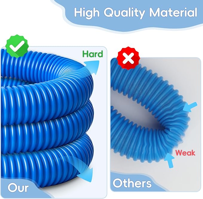 Replacement Pool Hoses for Above Ground Pools 1 1/4, 59" Long Filter Pump Hose, 4 Packs Pool Pump Hose with 4 Hose Holders and 8 Metal Clamps (Blue)