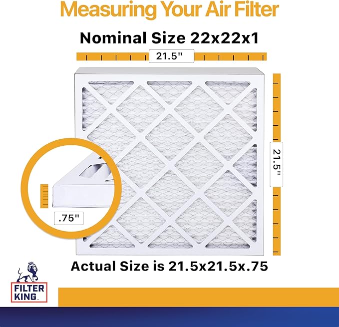 Filter King 22x22x1 Air Filter (MERV 13) (6-Pack) Dust & Allergy Control AC Furnace Filters, MADE IN USA, HVAC, Pleated, Electrostatic (Actual Size: 21.5 x 21.5 x .75)