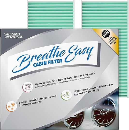Spearhead HEPA Breathe Easy Cabin Filter, Up to 99.97% Filtration of 0.3 Micron Particles w/No Airflow Reduction (BE-777H)