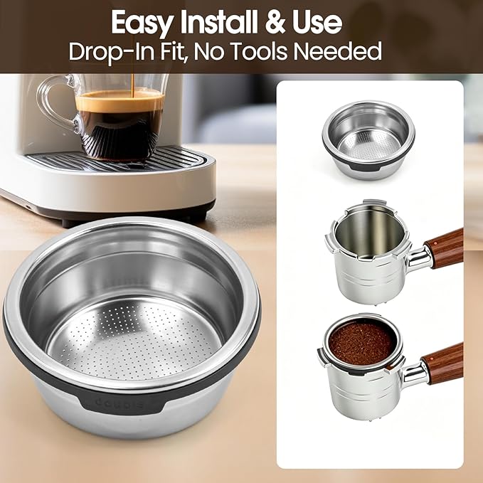 Coffee Double Cup Filter Basket Compatible with Ninja Luxe Cafe Accessories ES601 ES701, Stainless Steel Coffee Pressurized Porous Filter (Double)