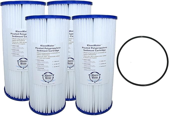 KleenWater KW4510BR 5 Micron Dirt/Sediment Water Filter Cartridge, Made in USA, Set of 4 Filters and (1) O-Ring