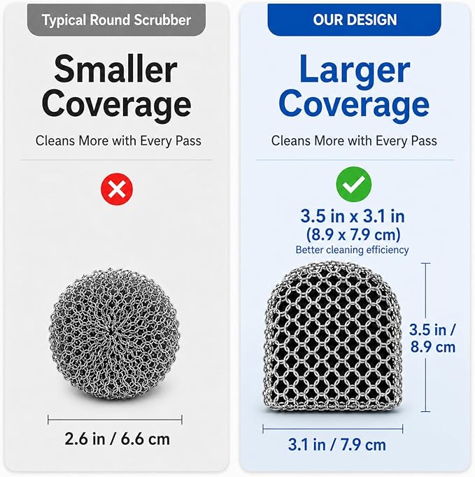 Cast Iron Scrubber and Scraper | 316 Chainmail Scrubber for Cast Iron Pan Skillet Cleaner | Chain Mail Scrubber for Dishes Pots Wok Griddle Grill | Dish Scouring Pad Dishwasher Safe, Black 02