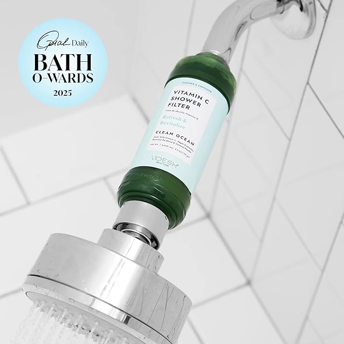 VOESH Vitamin C Shower Filter, Clean Ocean, Shower Aromatherapy, Water Purifier, Water Softener, Vegan Probiotics, Spa Shower Head, Water Filter, Shower Self-Care