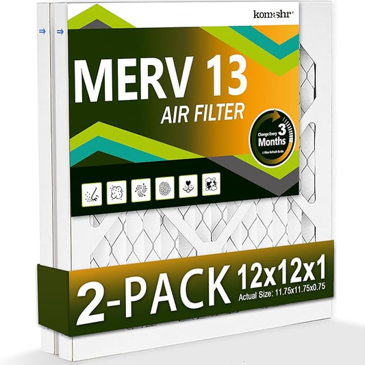 12x12x1 Air Filter MERV 13 (2-Pack), HVAC/Furnace AC Filter Replacement, Dust Defense–Comparable with MPR 1500-1900 & FPR 10 (Actual 11.75x11.75x0.75)