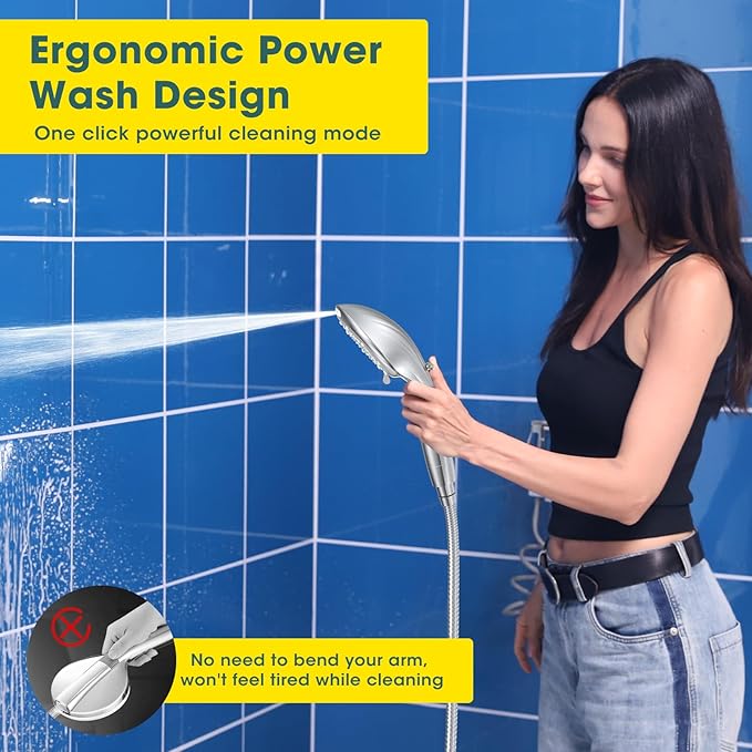 FASDUNT Shower Head with Handheld, High Pressure 8-Mode Filtered Shower Head with 80" Extra Long Stainless Steel Hose & Adjustable Bracket, Built-in Filter for Hard Water -Remove Chlorine, Chrome