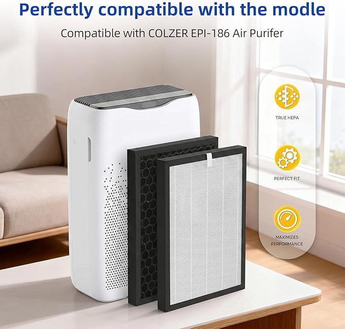 EPI-186 Replacement Filter Compatible with COLZER EPI-186 Air Purifier, H13 Grade Mechanical Media for Bedroom Dust, Pet Dander & Household Odors, 2-Pack