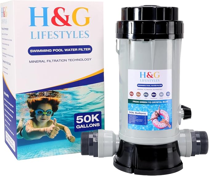 H&G Lifestyles Mineral Cartridge Pool Filter System Cycler,Above Ground Pool Cartridge Filter,Iron Filter for Well Water,Reduce Heavy Metal Chlorine,Inline Water Filtration System,Up to 50,000 Gallons