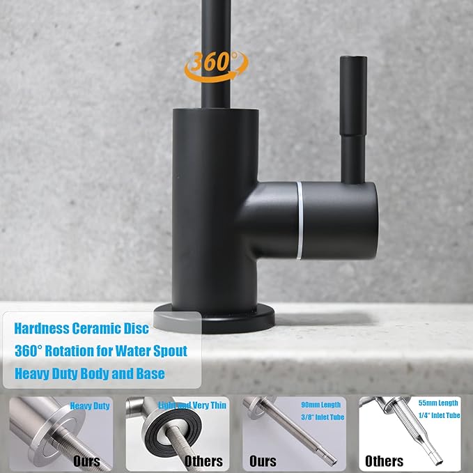 Havin Bar Sink Faucet, RO Water Filter Tap, Drinking Water Faucet fits Most Water Filtration System, Kitchen Reverse Osmosis Faucet, Beverage Dispenser, Lead-Free Stainless Steel (Matte Black)