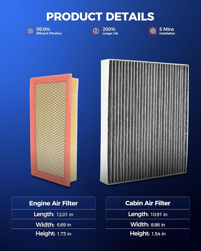 KAX Engine & Cabin Air Filter Kit, Replacement for Ford Explorer 2020-2026 2.3T/3.0T, Police Interceptor Utility 2020-2026, Lincoln Aviator 2020-2025, Replace# CA10242 CF12772