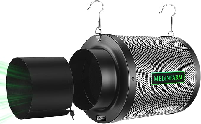 6" Air Carbon Filter Smelliness Control with Australia Virgin Charcoal, Odor Removal Carbon Filter for Grow Tent, Inline Fan, Hydroponics, Pre-Filter Included, Insulated Flange 6" x 11.8"