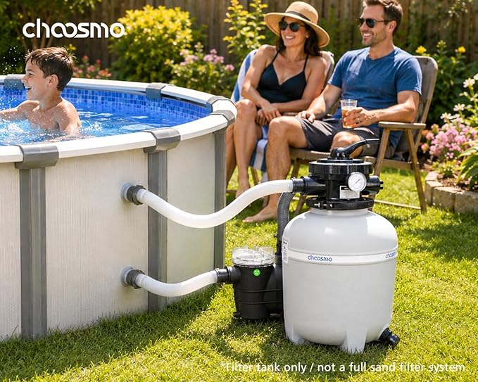 14 Inch Pool Sand Filter Tank Replacement Kit with 6-Way Multi-Port Valve and 1.25/1.5 in Hose Adapters for Compatible Above Ground Sand Filter Systems, Pump Not Included