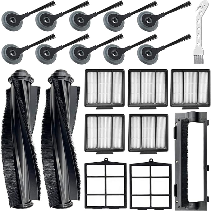 Tivcroxs 20 Pack Replacement Parts for Shark ION AV751 R85 RV850 S86 S87 S88 R71 R72 R75 RV761 RV771 RV871 AV752 AV753 Robot, 2Main Brush&5Filters&10Side Brushes&2Pre-Filter&1Brush Protect Guard