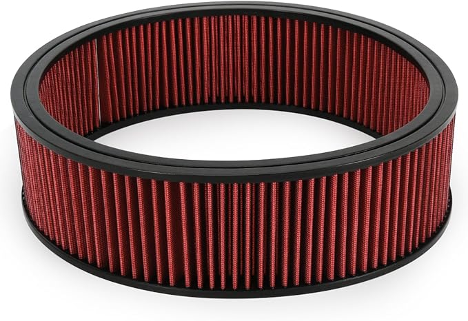 PTNHZ Red Round Air Cleaner Filter Element High Flow Replacement With Chevy Buick Ford GMC Oldsmobile Pontiac (14" x 4")