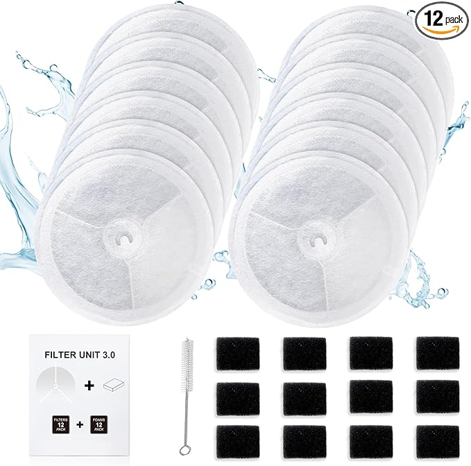 12 PCS Upgraded Filter Unit 3.0 Pet Cat Water Fountain Filters Fit For Solo 2/Solo SE, 3 Pro/2S/3, Including Replacement Filters and Replaced Foam Pump Filter (12 pcs)