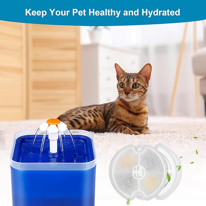 8 Packs Replacement Filters for 84oz/2.5L Stainless Steel and Neverland Cat Water Fountain with LED Night Light