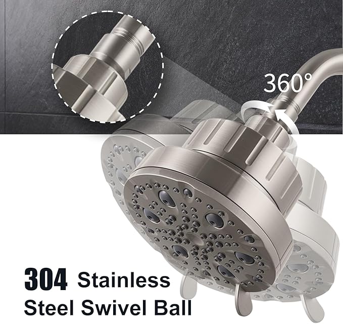 OFFO Filtered Shower Head, 20 Stage Shower Filter Head for Hard Water with Pause Mode, 9 Modes High Pressure Shower Head with Filter for Remove Chlorine and Harmful, Brushed Nickel