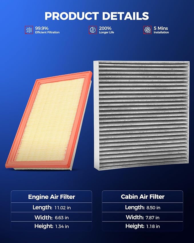 KAX Engine & Cabin Air Filter Kit, Replacement for Nissan Altima 2002-2006, Sentra 2000-2006, Murano 2003-2007, Maxima 2004-2008, INFINITI G35 2003-2007, FX35 2003-2008, Replace# CA4309 CF10140