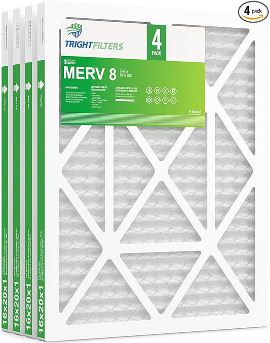 TRIGHTFILTERS 16x20x1 Air Filter 4 Pack, MERV 8 Pleated Dust Defense Air Filters Replacement Air Conditioner HVAC AC Furnace Filter, Durable and Lightweight