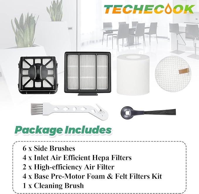 Accessories for Shark IQ Vacuum Replacement for Shark Robot R101AE (RV1001AE), R101 (RV1001) by Techecook - 4 Filters, 6 Side Brushes, 2 Filter, 4 Base Pre-Motor Foam & Felt Filters Kit, 1 Brush