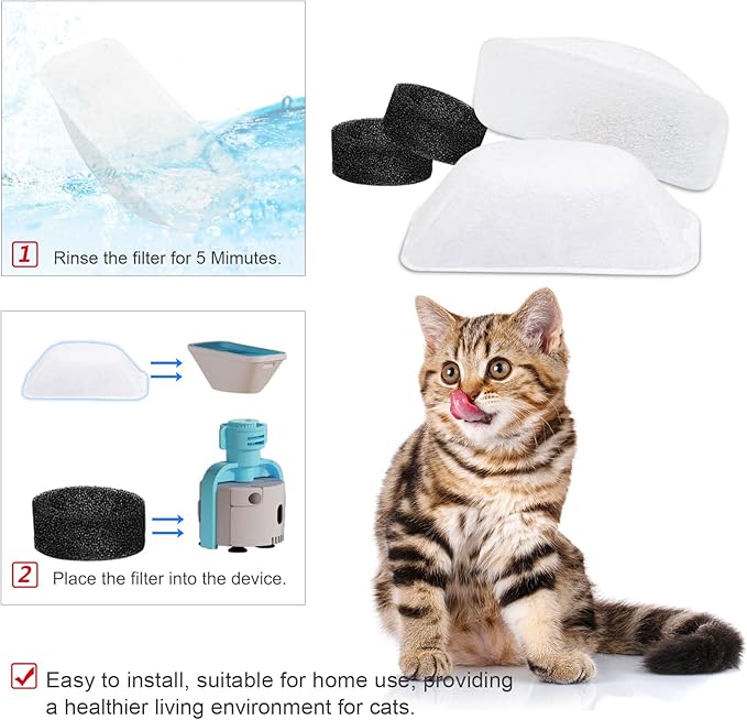 20 Pack Replacement Filters for 3.2L/2.5L Cat Water Fountain, 10 Pack Filters and 10 Pre-Filter Sponges, Multi-Layer Filtration System for Pet Fountain, Removes Impurities and Odors
