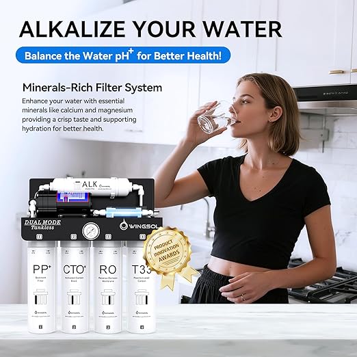 WINGSOL Dual Mode Reverse Osmosis Water Filter, Mineral Alkaline UV 0 TDS Tankless RO System, Remineralize pH+ 12-Layer Filtration Under Sink, NSF/ANSI 42&53&58 Certified, Plug-in Required