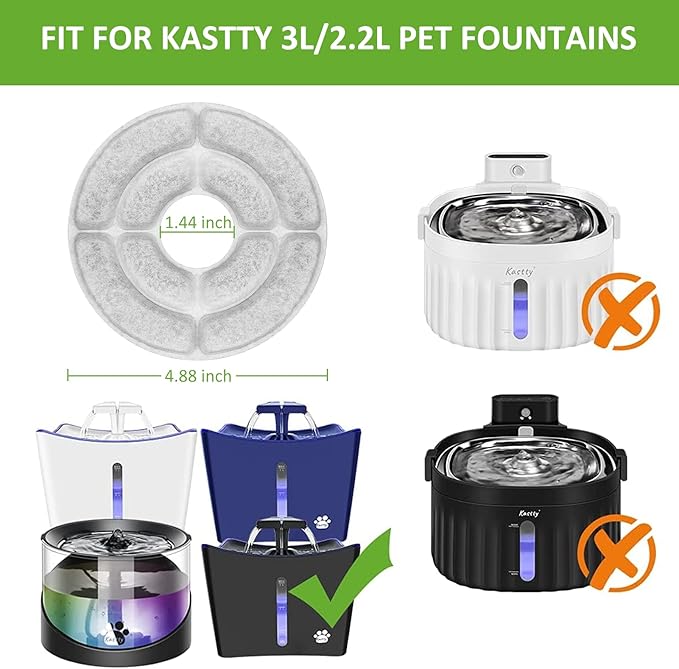 Kastty 8 Pack Replacement Filters L01- Activated Carbon & PP Cotton Cat Water Fountain Filters for Kastty FS21 Pet Water Fountains