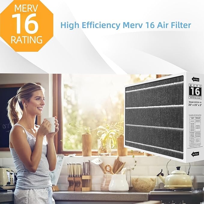 6675 Merv 16 Air Filter 20x25x5 Efficient Air Filter Compatible with Lennox 6675 and Lennox HCC20-28 Furnace HVAC System, Part Number HCF20-16, 2 Pack
