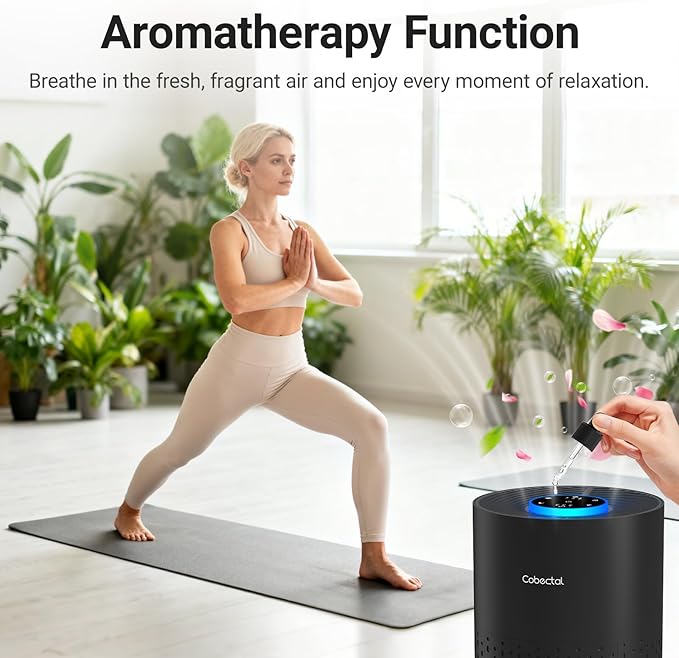 Air Purifiers for Bedroom Home, Cobectal Air Cleaner with HEPA 3-in-1 Filter for Room up to 1050 ft², Aroma Function, Sleep Mode, Portable Air Purifiers for Office, Dorm, RVs, Black