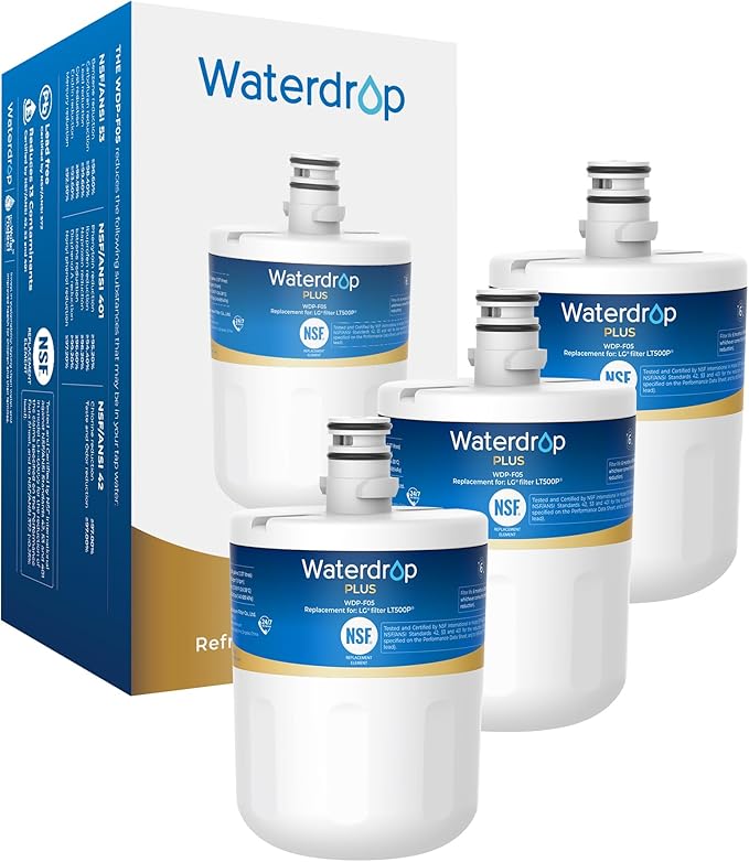 Waterdrop Plus 5231JA2002A NSF 401&53 Refrigerator Water Filter, Reduce PFAS, Replacement for LG® LT500P®, ADQ72910911, ADQ72910901, Kenmore® 9890, GEN11042FR-08, 3 Filters (Packaging May Vary)