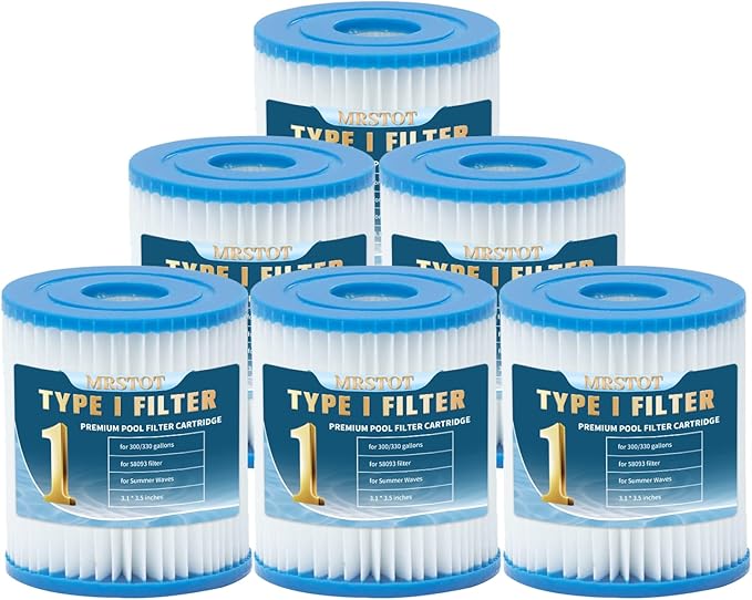 Type I Pool Filter Cartridge, 58093 Replacement Filter Cartridge for 300/330 Gal/H Filter Pump, for Summer Waves Above Ground Pool Pump (6 Pcs)