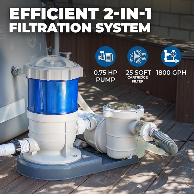 XtremepowerUS 1,800 GPH Pool Cartridge Filter System w/Pool Pump for Above Ground Swimming Pool Up To 18,000 Gallons, 1.5” Ports Includes Hoses and Adaptors