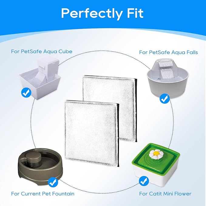 Cat Water Fountain Filter Fit for Premier Pet Fountain Filters Replacement, Pet Filter Replacement Compatible with Petsafe Aqua Fountain Aqua Cube, Aqua Falls & Current Fountain 8PCS