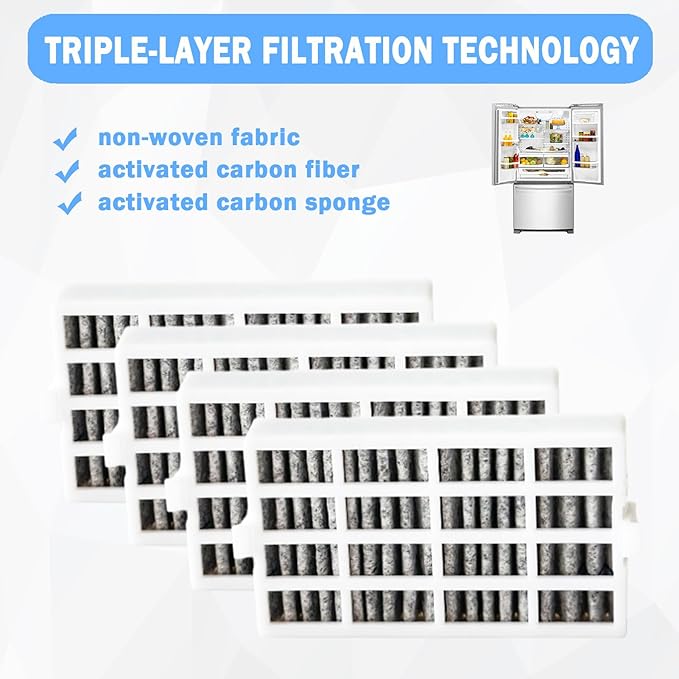 4 Pcs Refrigerator Air Filter Fit for Whirlpool KRMF706ESS04, KRFF507HPS00, KRSC703HPS01, KBSD708MBS01, KBSD708MSS01, KRMF536RBS01, KRFF507HPS02, KRSC703HPS00, KRSC503ESS01, KRMF536RPS01, KRFC704FPS03