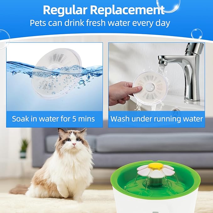 6-Pack Cat Water Fountain Filter Replacement Compatible with Catit 3L–Triple Filtration with Activated Carbon & Ion Exchange Resin for Soft Water Urinary Health Support