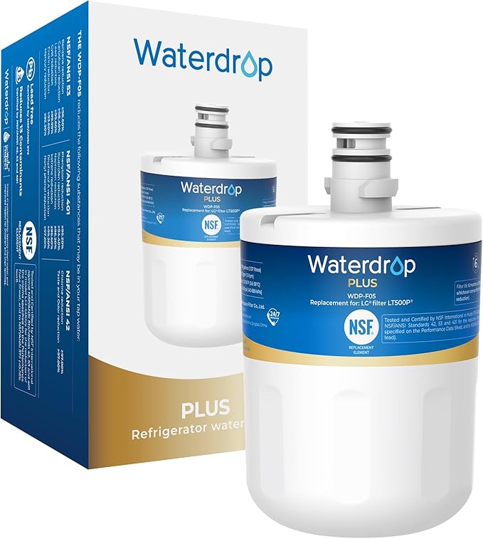 Waterdrop Plus 5231JA2002A NSF 401&53 Refrigerator Water Filter, Reduce PFAS, Replacement for LG® LT500P®, ADQ72910911, ADQ72910901, Kenmore® 9890, GEN11042FR-08 (Packaging May Vary)