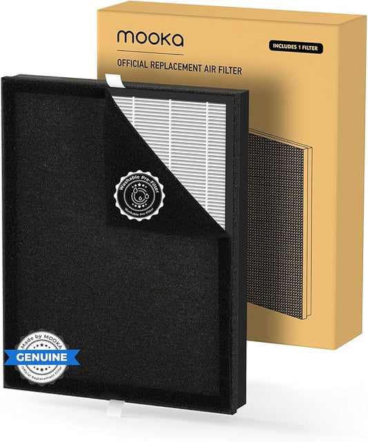MOOKA Genuine Air Filter Replacement for KJ190L KJ190H Air Purifier, 3-in-1 Washable Pre-Filter for Wildfire, Pet Dander, Smoke, Odor, Dust, 1 PACK