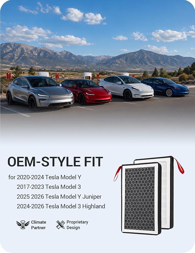 BASENOR 2026 Tesla Model Y/3 HEPA Air Filter, [OEM Filter Replacement & Proprietary Design] Cabin Air Filter with Activated Carbon for 2017-2026 Model 3 2020-2026 Model Y