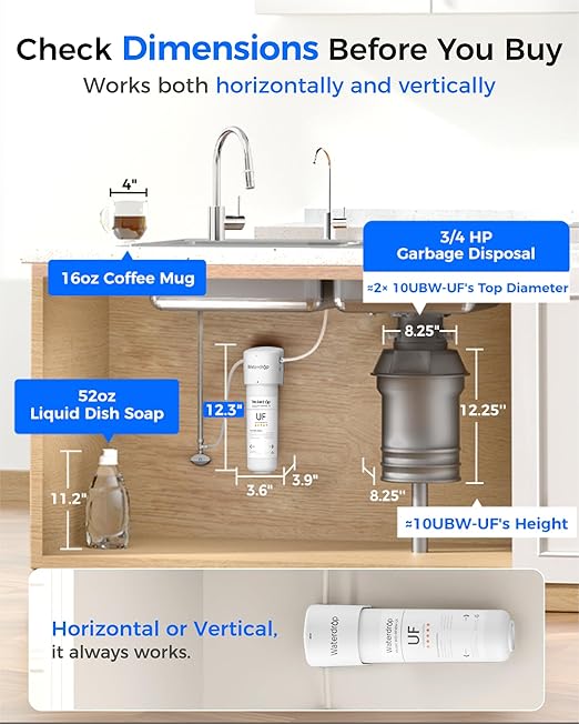 Waterdrop 10UBW-UF 0.01 μm Ultra Filtration Under Sink Water Filter System, Reduces Lead, Chlorine, Bad Taste & Odor, 1 Year, with Dedicated Brushed Nickel Faucet